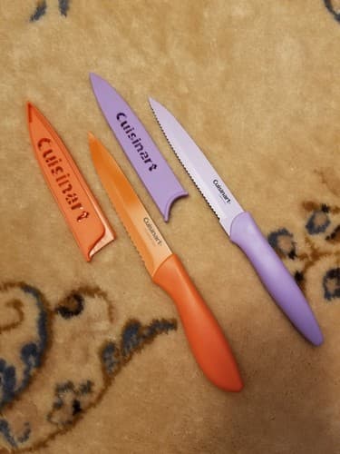 2 Cuisinart Knife Set Color Serrated Knives Blade Guard Kitchen Cutlery 5SUT - Thumbnail 2