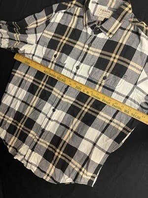 Filson Scout Flannel Button Up Shirt Plaid Mens L Black Gold White Cotton - Thumbnail 9