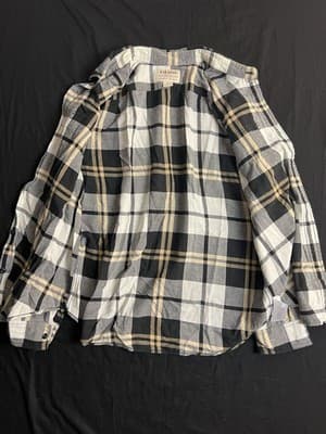 Filson Scout Flannel Button Up Shirt Plaid Mens L Black Gold White Cotton - Thumbnail 3