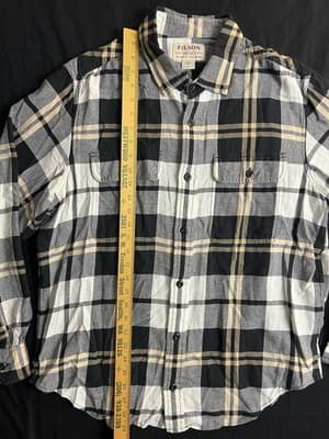 Filson Scout Flannel Button Up Shirt Plaid Mens L Black Gold White Cotton - Thumbnail 8