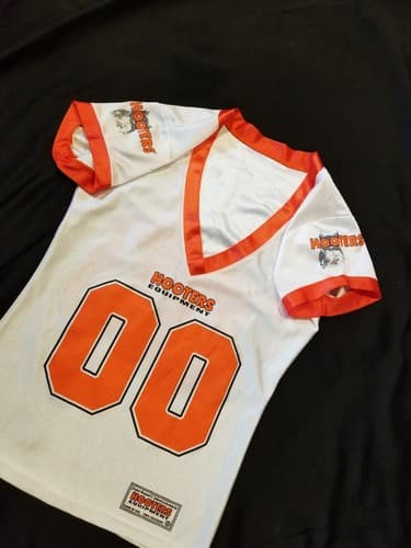 Vintage Hooters Equipment USA Jersey Low Small T Shirt White Orange S Employee - Thumbnail 6