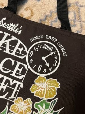 Seattle's Pike Place Market vtg Tote Bag Grocery Brown Cup Holder 2014 Produce - Thumbnail 2