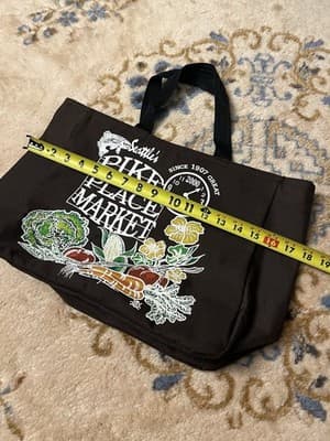 Seattle's Pike Place Market vtg Tote Bag Grocery Brown Cup Holder 2014 Produce - Thumbnail 3