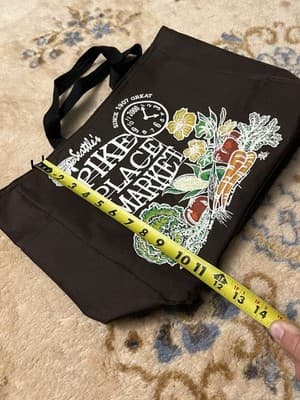 Seattle's Pike Place Market vtg Tote Bag Grocery Brown Cup Holder 2014 Produce - Thumbnail 5