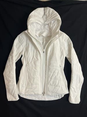 Lululemon Extra Mile Women's Quilted Jacket White Size 6 Puffer Coat Hooded - Thumbnail 2