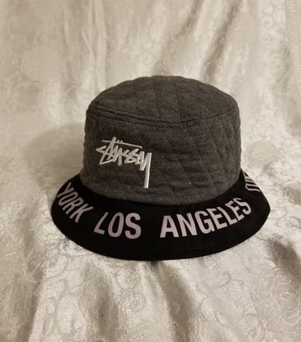 STUSSY BUCKET HAT M / L Hip Hop 90s Designer Angeles Paris York Tokyo Grey Black