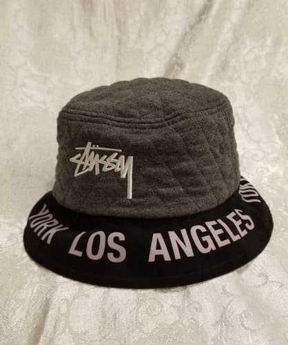 STUSSY BUCKET HAT M / L Hip Hop 90s Designer Angeles Paris York Tokyo Grey Black - Thumbnail 8