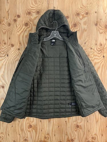 The North Face Mens S Thermoball Eco Hoodie Jacket Army Olive Green Puffer Coat - Thumbnail 4
