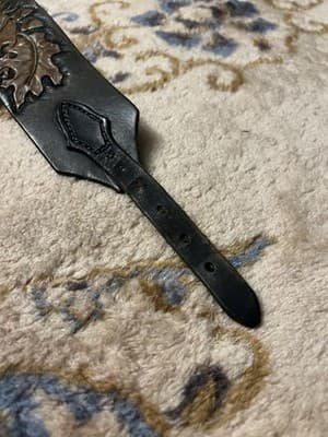 Vintage Handmade Embossed Ornate Leather Holster & Ammo Belt Leaves Brown Black - Thumbnail 3