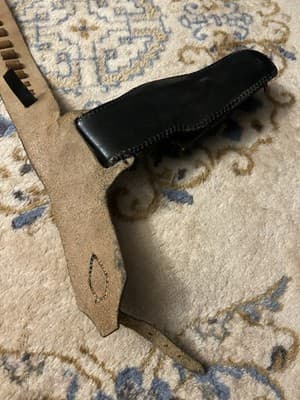 Vintage Handmade Embossed Ornate Leather Holster & Ammo Belt Leaves Brown Black - Thumbnail 13
