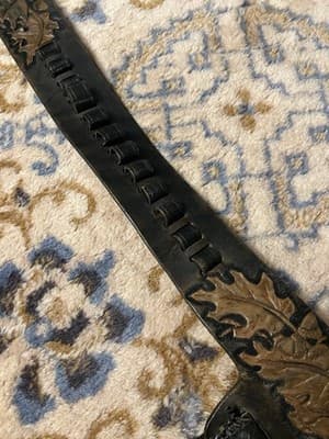 Vintage Handmade Embossed Ornate Leather Holster & Ammo Belt Leaves Brown Black - Thumbnail 9