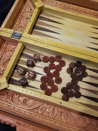 Hand Carved Wooden Aztec Chess Set w/ Checkers, Dice, Stand. Exotic Wood Mexican - Thumbnail 14