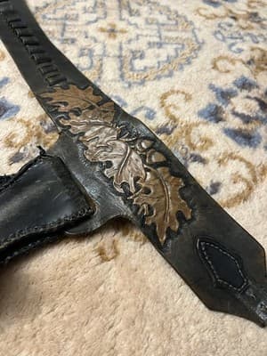 Vintage Handmade Embossed Ornate Leather Holster & Ammo Belt Leaves Brown Black - Thumbnail 4