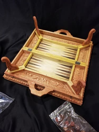 Hand Carved Wooden Aztec Chess Set w/ Checkers, Dice, Stand. Exotic Wood Mexican - Thumbnail 4