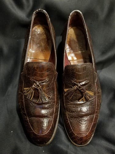1980s LEE KEE Exotic Mens Shoes 10.5 Split Toe Tassel Ostrich Leg Loafers Vtg - Thumbnail 8