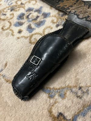 Vintage Handmade Embossed Ornate Leather Holster & Ammo Belt Leaves Brown Black - Thumbnail 5