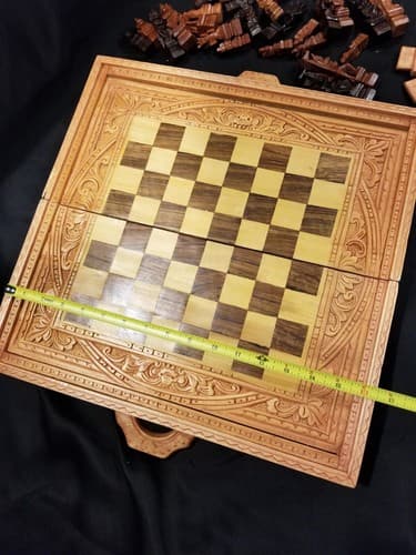 Hand Carved Wooden Aztec Chess Set w/ Checkers, Dice, Stand. Exotic Wood Mexican - Thumbnail 15