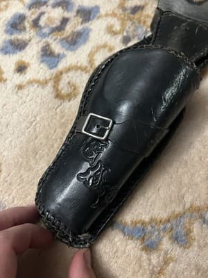 Vintage Handmade Embossed Ornate Leather Holster & Ammo Belt Leaves Brown Black - Thumbnail 7