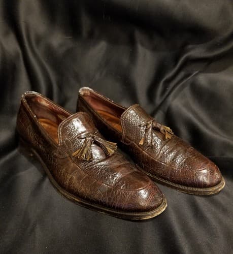 1980s LEE KEE Exotic Mens Shoes 10.5 Split Toe Tassel Ostrich Leg Loafers Vtg - Image 1