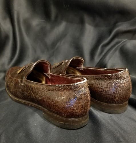1980s LEE KEE Exotic Mens Shoes 10.5 Split Toe Tassel Ostrich Leg Loafers Vtg - Thumbnail 5