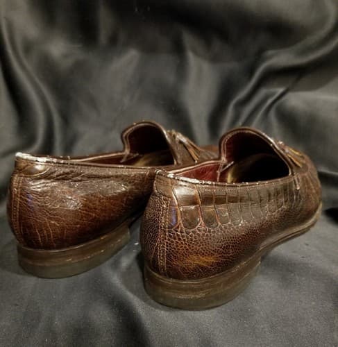 1980s LEE KEE Exotic Mens Shoes 10.5 Split Toe Tassel Ostrich Leg Loafers Vtg - Thumbnail 4