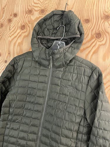 The North Face Mens S Thermoball Eco Hoodie Jacket Army Olive Green Puffer Coat - Thumbnail 2
