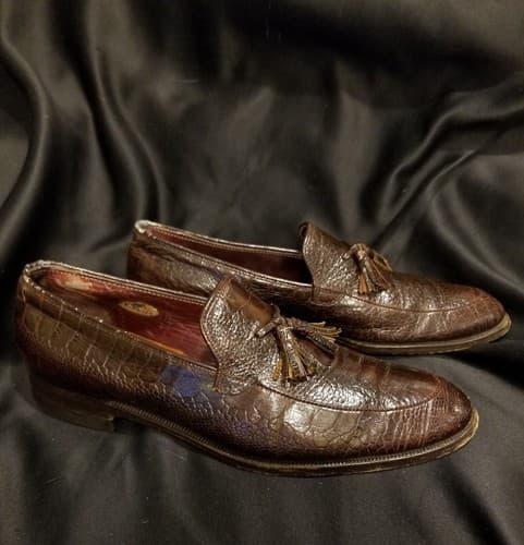 1980s LEE KEE Exotic Mens Shoes 10.5 Split Toe Tassel Ostrich Leg Loafers Vtg - Thumbnail 3