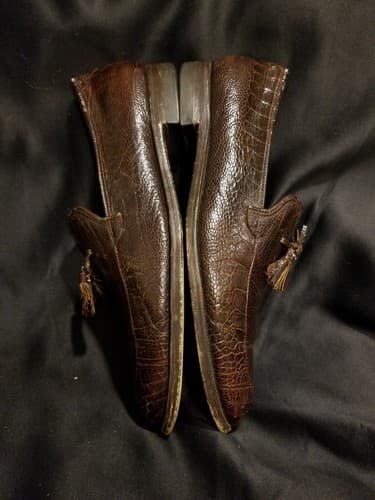 1980s LEE KEE Exotic Mens Shoes 10.5 Split Toe Tassel Ostrich Leg Loafers Vtg - Thumbnail 12
