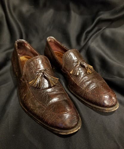 1980s LEE KEE Exotic Mens Shoes 10.5 Split Toe Tassel Ostrich Leg Loafers Vtg - Thumbnail 2
