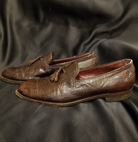 1980s LEE KEE Exotic Mens Shoes 10.5 Split Toe Tassel Ostrich Leg Loafers Vtg - Thumbnail 6