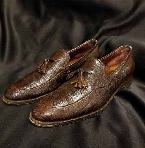 1980s LEE KEE Exotic Mens Shoes 10.5 Split Toe Tassel Ostrich Leg Loafers Vtg - Thumbnail 7
