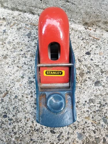 Vintage Stanley Thumb Print Block Plane Blue & Red Small Mini 6.5" Planer - Thumbnail 5