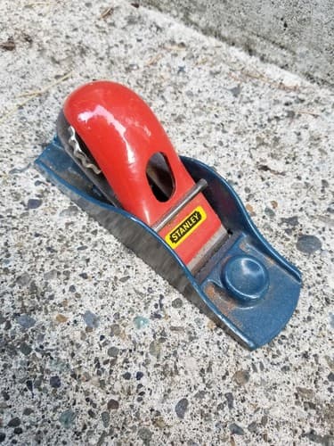 Vintage Stanley Thumb Print Block Plane Blue & Red Small Mini 6.5" Planer - Image 1