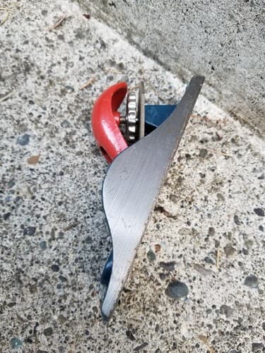 Vintage Stanley Thumb Print Block Plane Blue & Red Small Mini 6.5" Planer - Thumbnail 4