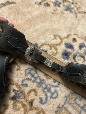 Vintage Handmade Embossed Ornate Leather Holster & Ammo Belt Leaves Brown Black - Thumbnail 22
