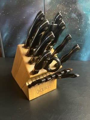 18-Pc Cutco Kitchen Knife Set KC/ KQ/ KI Brown W/Wooden Block Lot Steak Chef - Image 1