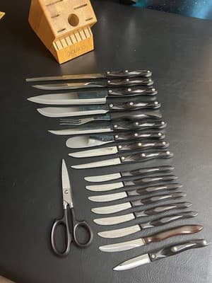 18-Pc Cutco Kitchen Knife Set KC/ KQ/ KI Brown W/Wooden Block Lot Steak Chef - Thumbnail 3
