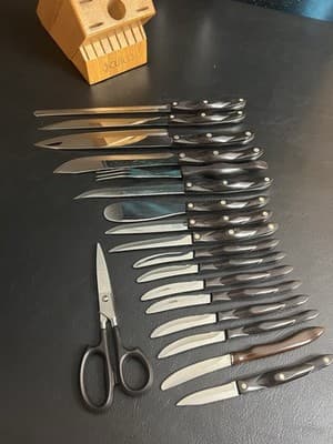 18-Pc Cutco Kitchen Knife Set KC/ KQ/ KI Brown W/Wooden Block Lot Steak Chef - Thumbnail 15
