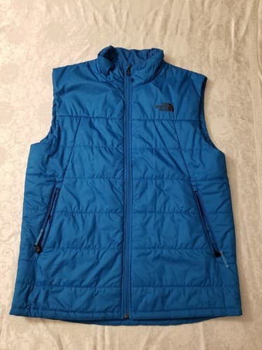 The North Face Mens L Puffer Bombay Vest Full Zip Stand-Up Blue Insulated Puff - Image 1