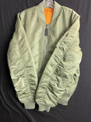 Alpha Industries Jacket Mens Medium Green MA-1 Bomber Reversible Flyers Zip - Thumbnail 10