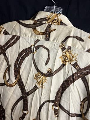 Ralph Lauren Shirt L Horse Bit Bridle Equestrian Gold Polo Top Blouse Button Up - Thumbnail 5