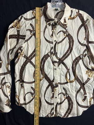 Ralph Lauren Shirt L Horse Bit Bridle Equestrian Gold Polo Top Blouse Button Up - Thumbnail 11