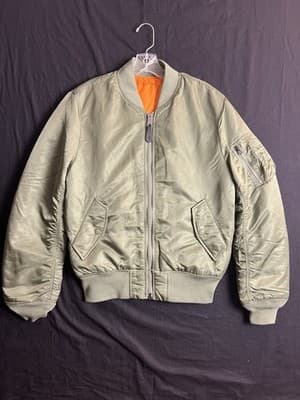 Alpha Industries Jacket Mens Medium Green MA-1 Bomber Reversible Flyers Zip - Image 1