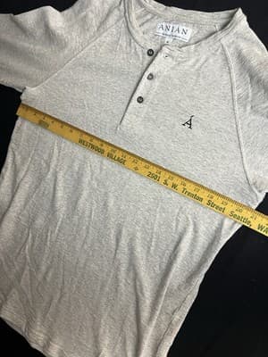 Anian Long Sleeve Henley Circular Shirt Cotton Grey Mens M Canada 1/4 Button - Thumbnail 6
