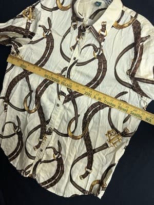 Ralph Lauren Shirt L Horse Bit Bridle Equestrian Gold Polo Top Blouse Button Up - Thumbnail 12
