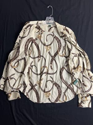 Ralph Lauren Shirt L Horse Bit Bridle Equestrian Gold Polo Top Blouse Button Up - Thumbnail 7
