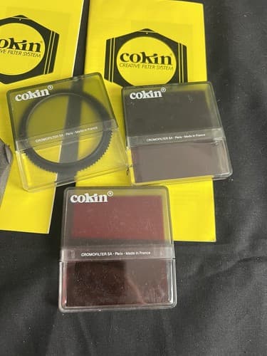 Lot Of 3 Cokin Cromofilter Set STAR 16 A 055. COEF +3 Sepia 005. RED 003. Holder - Thumbnail 2