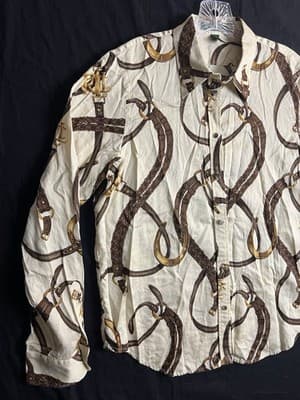 Ralph Lauren Shirt L Horse Bit Bridle Equestrian Gold Polo Top Blouse Button Up - Thumbnail 3