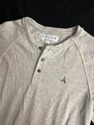 Anian Long Sleeve Henley Circular Shirt Cotton Grey Mens M Canada 1/4 Button - Thumbnail 2