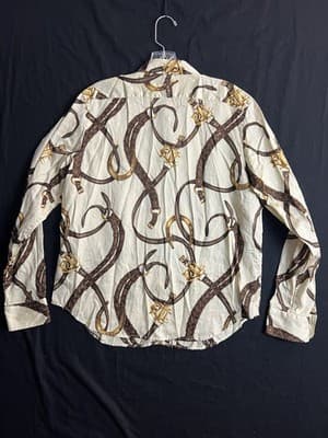 Ralph Lauren Shirt L Horse Bit Bridle Equestrian Gold Polo Top Blouse Button Up - Thumbnail 4